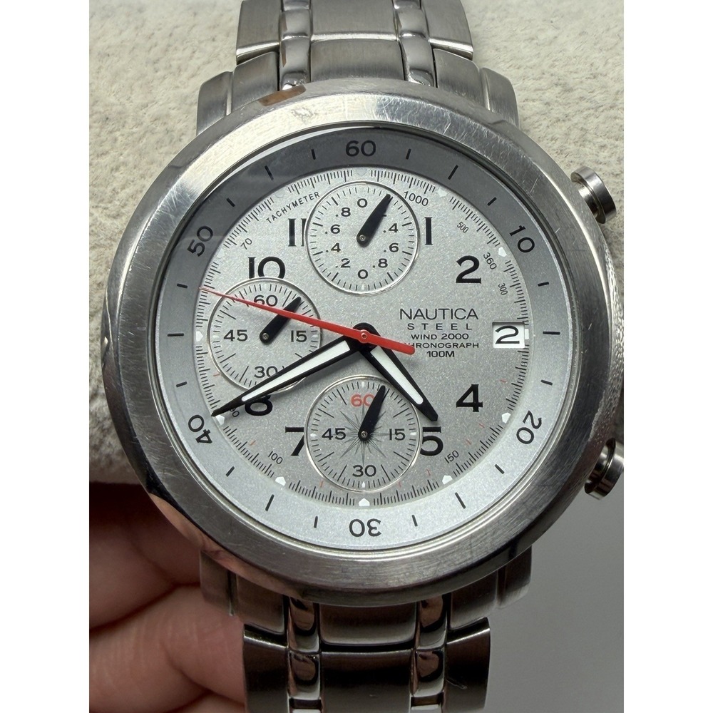 Nautica Steel Wind 2000 13001G New‎ Battery Mens Diver Watch 39MM 6.5"